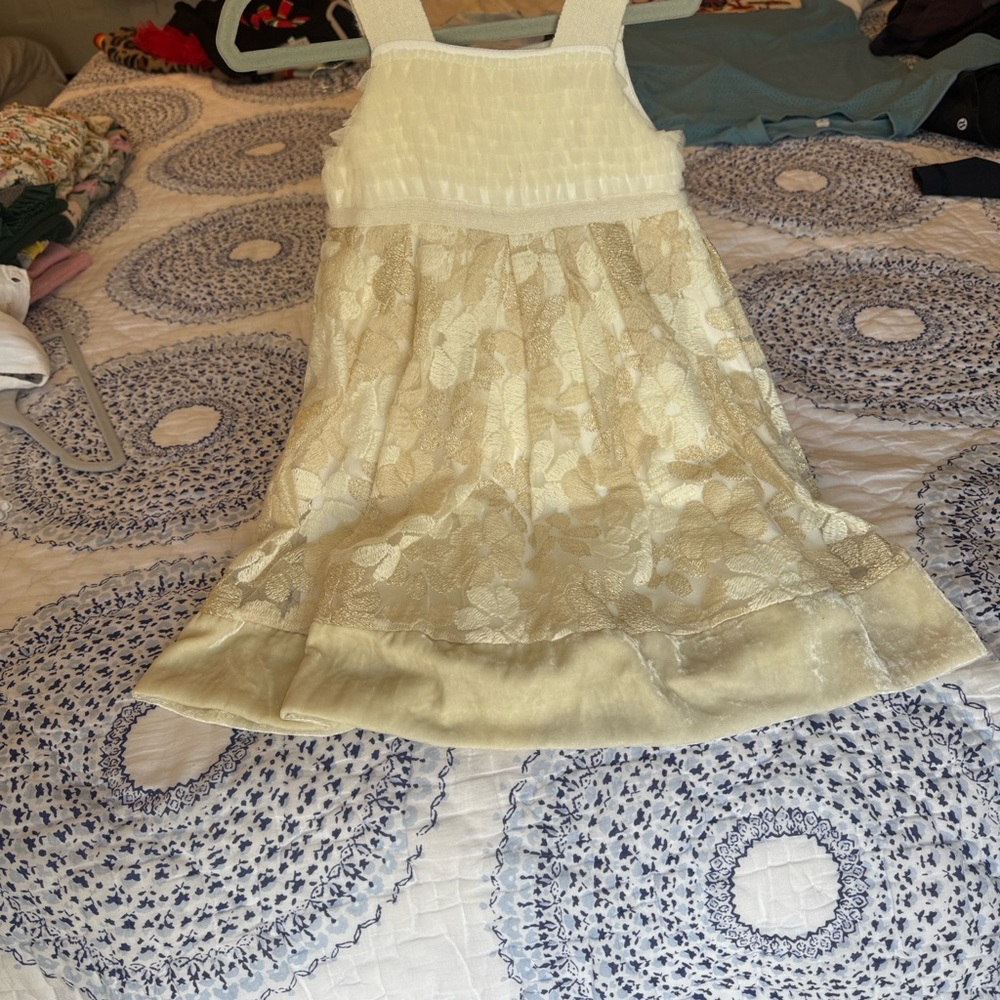 MonnaLisa Cream Lace Overlay Formal Girls' Dress